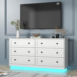 Loomie 6 Drawer Dresser, Modern Drawer Chests with Power Outlet and Led Light, Wide Chest of Drawers for Storage and Organization, White Dresser for Bedroom, Living Room, Closets, Entryway Loomie