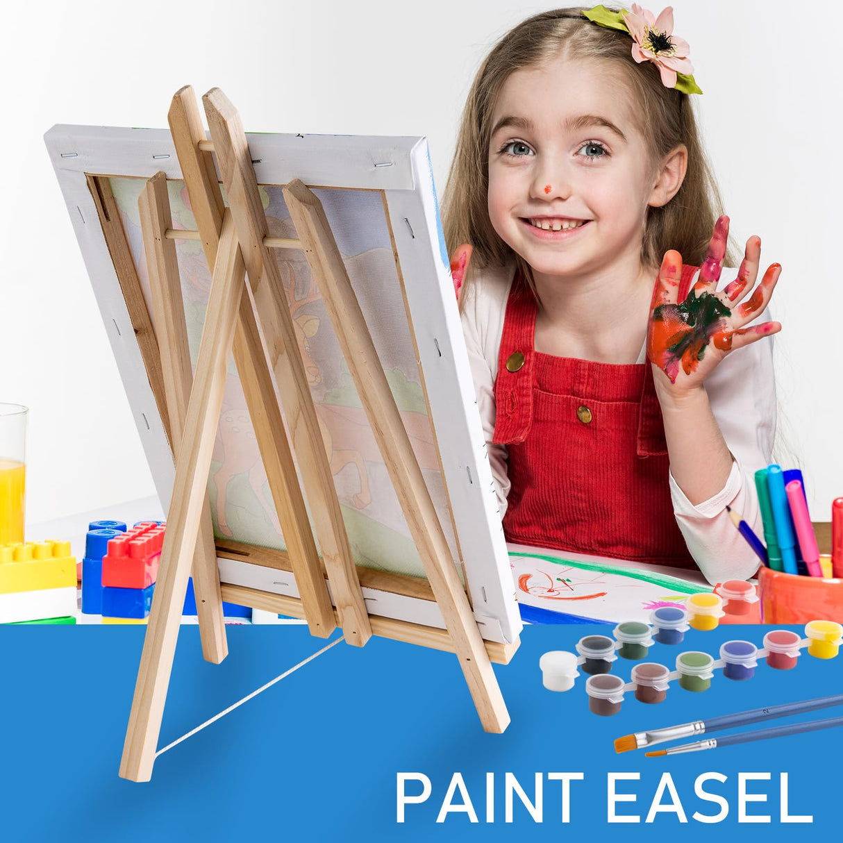 Falling in Art 16 Inch Wood Easel Stand, Tabletop Display Stand A-Frame Artist Easel for Painting Canvas, Portable Photo, Picture and Sign Holder (4 Pack) Falling in Art