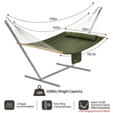 CHULIM Double Quilted Fabric Hammock with Hardwood Spreader Bars and Pillow 450 LBS Capacity 2 Person Hammock Large Hammock for Outdoor Patio Backyard Poolside - Green CHULIM