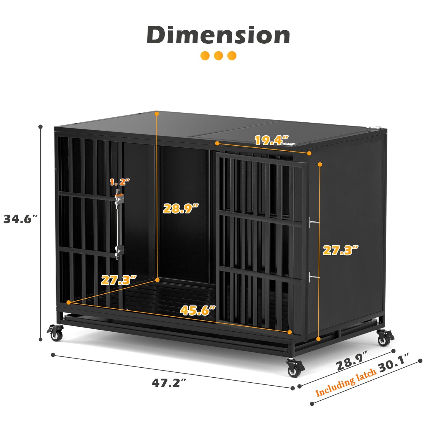 REXWELTEN 48 inch Heavy Duty Dog Crate with Self-Locking Latch, Indestructible Large Steel Kennel with Enclosed Design, Escape-Proof and Chew-Proof Pet Cage for High Anxiety Dogs