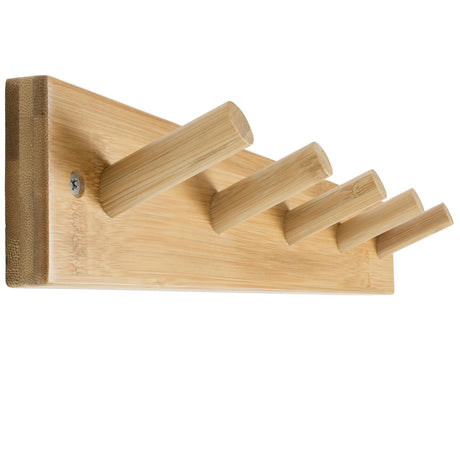 SKOLOO Wooden Wall Mounted Coat Rack,16'' Hole to Hole, 5 Pegs Bamboo Wall Hook for Hanging Clothes Robes Towels Hats,Natural Gold SKOLOO