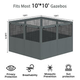 Gazebo Privacy Curtain 10'x10', Replacement Curtains with Mosquito Net Windows, 4-Panels Side Wall, Zippers, Waterproof Outdoor Curtains for Patio, Canopy, Garden and Backyard, Gray (Curtain Only) Bstge