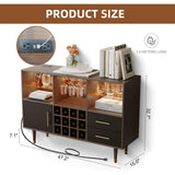 Svimi Bar Cabinet, 47 inch Walnut - Modern Cabinet with LED Light Charging Station, Buffet Table, Coffee Bar & Storage for Home Bar Svimi