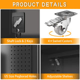 Metal Storage Cabinet with Doors & Adjustable Shelves, 72 Inch Black Lockable Garage Cabinet with Wheels & Drawers & Pegboard for Office, Gym, Basement, Warehouse basenji