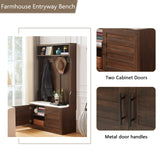 Betoko Hall Trees with Bench and Coat Racks, Farmhouse 71 Inch Entryway Bench with 2 Cabinet Doors, Wood Coat Tree Mudroom Storage Bench (Walnut) Betoko