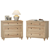 WAMPAT Farmhouse Nightstand with 3 Drawers, Set of 2 Large 3 Drawers Wood Bedside Table Night Stand, Wide Sofa Side End Table Chest of Dresser for Living Room, Bedroom, Oak, 34 inch WAMPAT