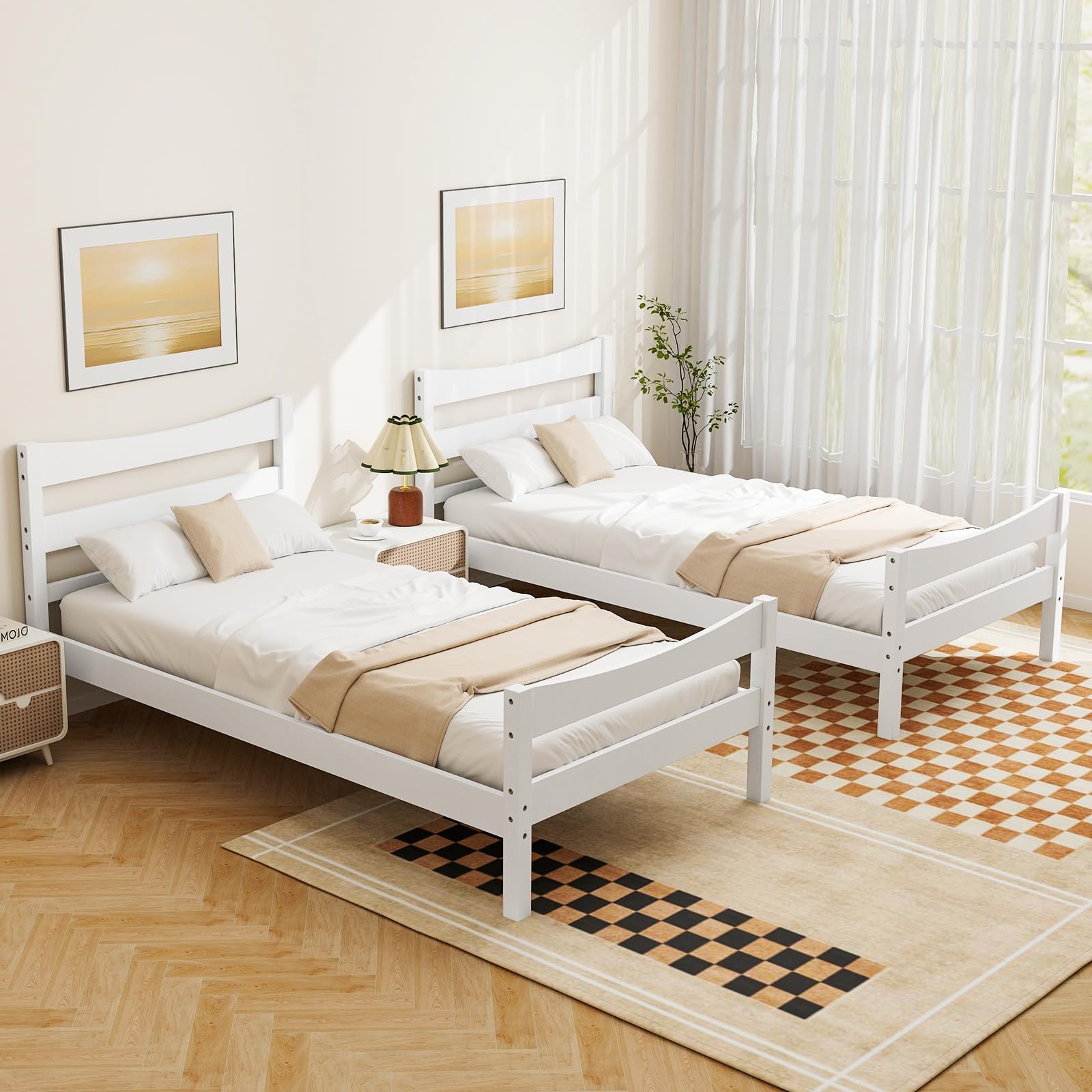 Giantex Modern White Twin Bed Frame with Headboard, Footboard, and Solid Wood Slat Support - WoodArtSupply