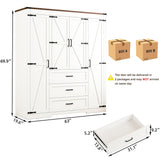 CayugaCrekrd 70" Tall Armoire Wardrobe Closet with 4 Doors & 3 Drawers, Farmhouse Bedroom Storage Cabinet with Hanging Rod, Freestanding Wooden Armoire Wardrobe Closet, White CayugaCrekrd