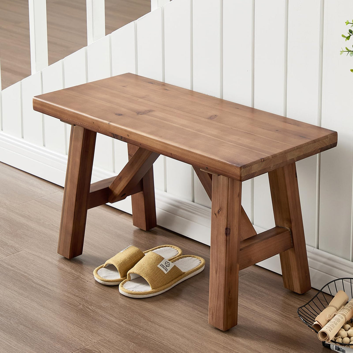 DM Furniture 30" Farmhouse Wood Bench, Solid Wood Entryway Bench Seat Rustic Wooden Entry Way Bench Indoor for Living/Dining Room, Small Hallway Bench, Porch, Handcrafted, Walnut DM Furniture