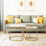 Faux Marble Top Nesting Coffee Tables End Table, Sofa Side Table Set of 2 for Living Room Bedroom Balcony, Stacking Coffee Table with Golden Frame Sirearx