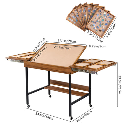 Becko US Foldaway Adjustable Puzzle Table With 8 Sorting Trays, Tilting Puzzle Board with Drawers, Universal Casters for Moves, Under Table Rack for Storage, 30*20.1 in for Puzzles Up to 1000 - WoodArtSupply