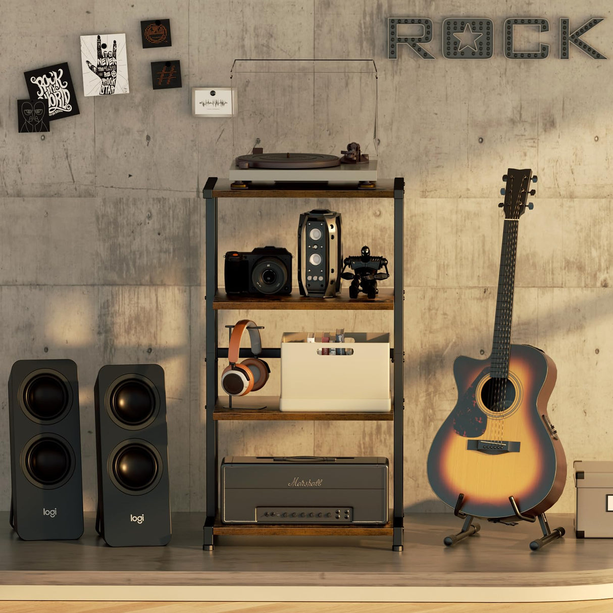 ERYTLLY 4-Tier AV Media Stand - Corner Game Console Shelf and Small Entertainment Stand - Audio Rack for TV, Small Media Console Organizer ERYTLLY