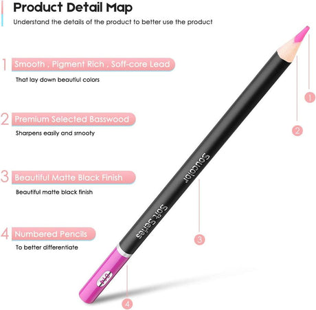72-Color Colored Pencils for Adult Coloring Books, Soft Core, Artist Sketching Drawing Pencils WoodArtSupply