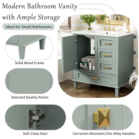 Bathroom Vanity, Modern Bathroom Cabinet With Sink Combo Set, Bathroom Storage Cabinet With A Soft Closing Door And 3 Drawers, Solid Wood Frame HouseOfZazla