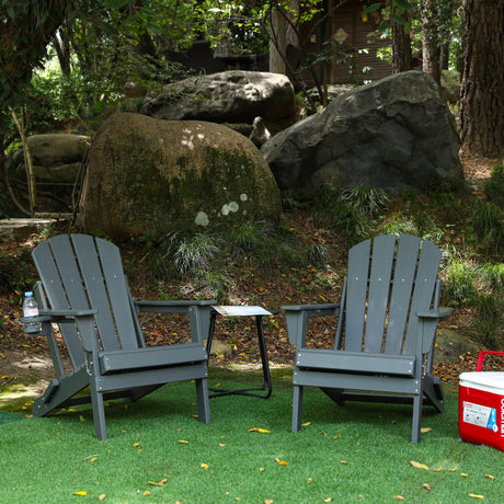 HDPE Folding Adirondack Chair with Dual Cup Holder - Gray HouseOfZazla