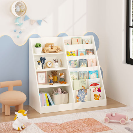 Bookshelf And Toy Storage Organizer, 4 Tier Bookcase With Display Stand For Playroom HouseOfZazla