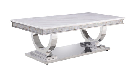 Zander Printed Faux Marble Top Mirrored Coffee Table HouseOfZazla