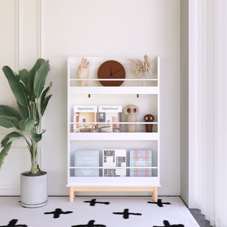 Wall Mounted Bookshelf, 3 Front Facing Display Shelves For Toddler Bedroom - White HouseOfZazla