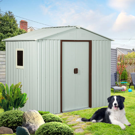 88.98" Outdoor Metal Storage Shed With Window HouseOfZazla