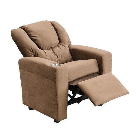 Kids Recliner Chair with Cup Holder - Brown Upholstered Couch HouseOfZazla