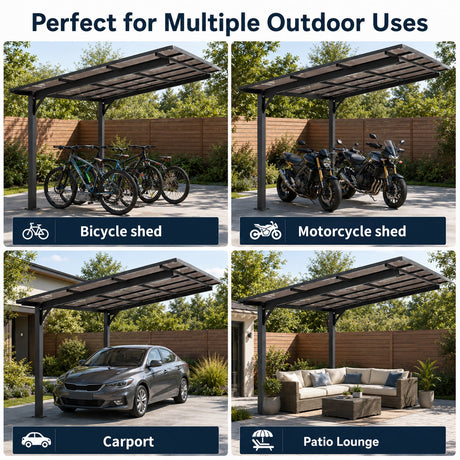 10x10FT PC Roof Carport with Galvanized Steel Frame and Sloped Roof HouseOfZazla