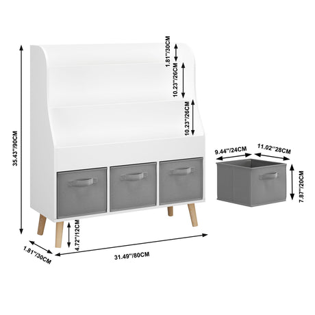 Bookshelf With 3 Storage Bins, Book Display Organizer, Front Facing Book Rack - White HouseOfZazla