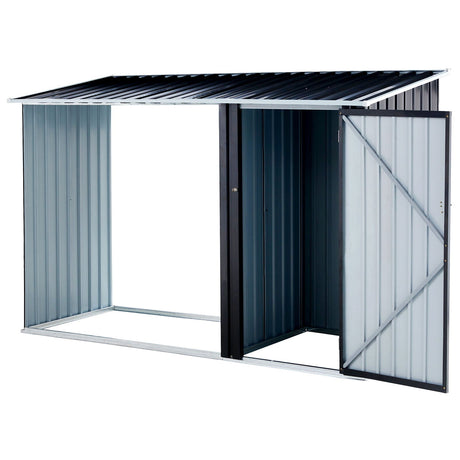 Firewood Storage Shed, Outdoor Firewood Rack, Outdoor Storage Shed With Log Holder, Firewood Shelter For Patio, Anthracite Galvanized Steel - Black HouseOfZazla