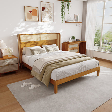 Premium Rubber Wood Platform Queen Bed Frame with Headboard HouseOfZazla