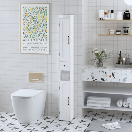 Slim Tall Bathroom Storage Cabinet With Adjustable Shelves, 2 Doors Freestanding Cabinet - White HouseOfZazla