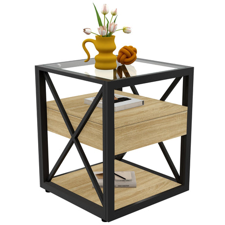 Set of 2 Modern End Tables with Drawer - Nightstands for Bedroom & Living Room HouseOfZazla