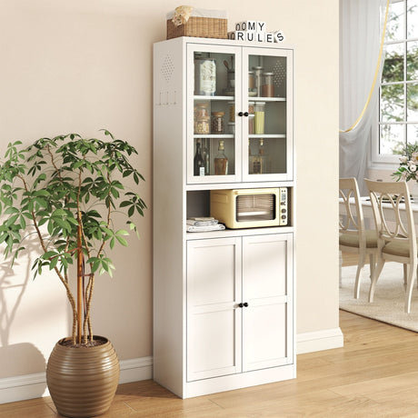 Metal Kitchen Pantry Cabinet Tall Storage With Adjustable Shelves, Heavy Duty Stainless Steel Frame - White HouseOfZazla