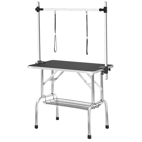 Professional Dog Pet Grooming Table Large Adjustable Heavy Duty Portable With Arm & Noose & Mesh Tray - Black HouseOfZazla
