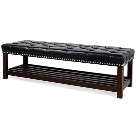 Bedroom End Of Bed Bench Tufted Upholstered End Of Bed Bench End Of Bed Entrance Shoe Bench With Nailhead Trim And Shelf Bedroom Upholstered Bench Living Room Shoe Rack Footstool HouseOfZazla