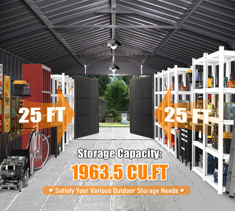 12x25FT Outdoor Metal Garage Shed, Extra Large Metal Carport HouseOfZazla