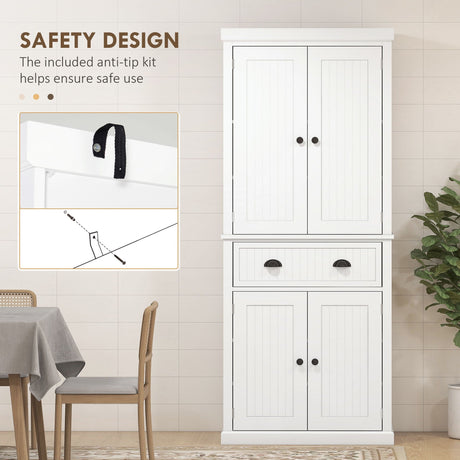 Homcom - 72" Kitchen Pantry, Tall Storage Cabinet, Freestanding Cupboard With Drawer, Doors And Adjustable Shelves - White HouseOfZazla