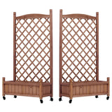 Raised Garden Bed With Trellis 2 Pack, Outdoor Planter Box & Plant Stand With Climbing Racks - Brown