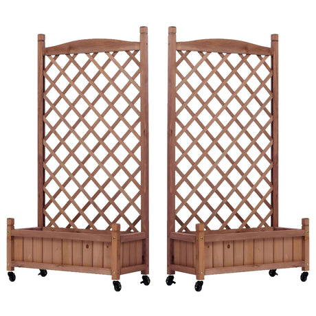 Raised Garden Bed With Trellis 2 Pack, Outdoor Planter Box & Plant Stand With Climbing Racks - Brown HouseOfZazla