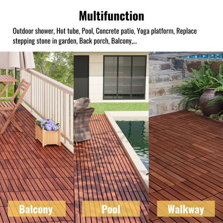 Interlocking Deck Tiles Striped Pattern, Square Acacia Hardwood Outdoor Flooring For Patio, Bancony, Pool Side HouseOfZazla