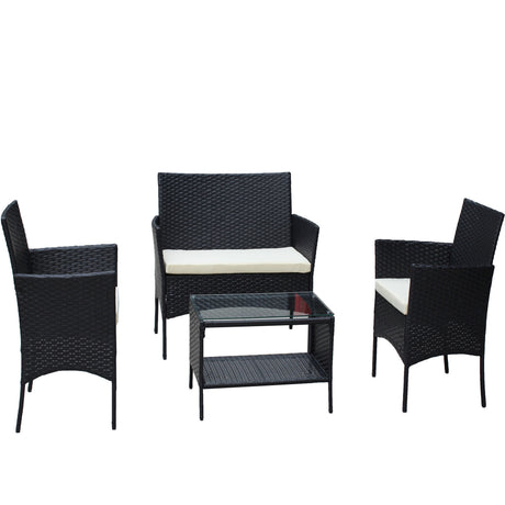 4 PC Rattan Patio Furniture Set Outdoor Cushioned Wicker Sofa HouseOfZazla