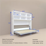 Mordern Design Twin Size Horizontal Murphy Bed With Shelf Storage For Bedroom Or Guestroom Wall Bed Space Saving Hidden Bed With New Style Gas Struts - White