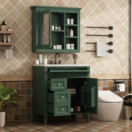 Bathroom Vanity With Medicine Cabinet, Royal Mirror Cabinet, Modern Bathroom Storage Cabinet With 2 Soft Closing Doors And 4 Drawers HouseOfZazla