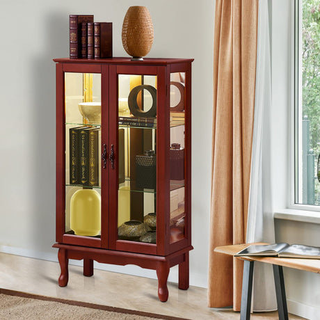 Curio Cabinet Lighted Curio Diapaly Cabinet With Adjustable Shelves And Mirrored Back Panel, Tempered Glass Doors (3 Tier), (E26 Light Bulb Not Included) HouseOfZazla