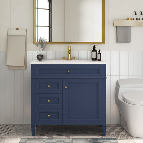 Bathroom Vanity With Top Sink, Modern Bathroom Storage Cabinet, 2 Drawers And A Tip-Out Drawer, Single Sink Bathroom Vanity - Blue HouseOfZazla