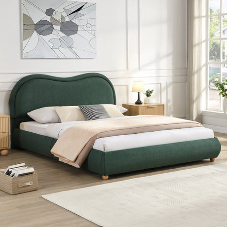 Queen Size Upholstered Platform Bed Frame with Rounded Corners Curved Headboard HouseOfZazla