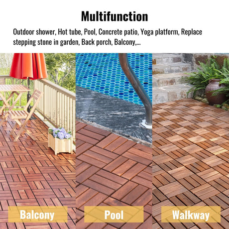 Interlocking Deck Tiles Checker Pattern, Square Acacia Hardwood Outdoor Flooring For Patio, Bancony, Pool Side HouseOfZazla