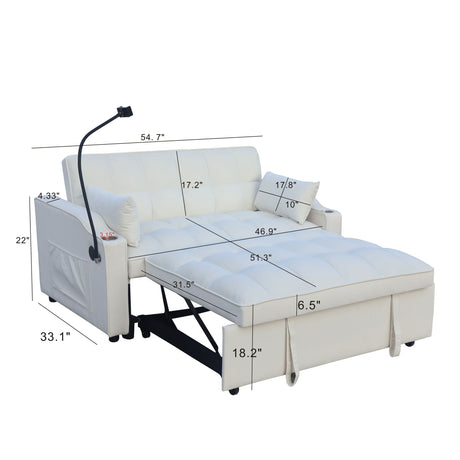 Modern Loveseat Futon Sofa With Pullout Bed, Adjustable Reclining Backrest, Toss Pillows HouseOfZazla