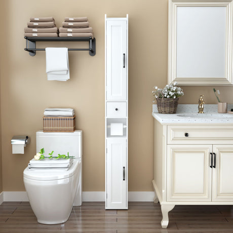 Slim Tall Bathroom Storage Cabinet With Adjustable Shelves, 2 Doors Freestanding Cabinet - White HouseOfZazla