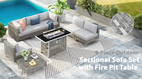 K&K Patio 8-Piece Patio Furniture Set with 43" Fire Pit Table HouseOfZazla