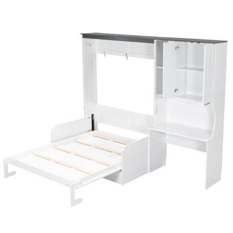 Multi Functional Murphy Bed With Sofa, Desk, And Storage Cabinet In, Full Size - White HouseOfZazla