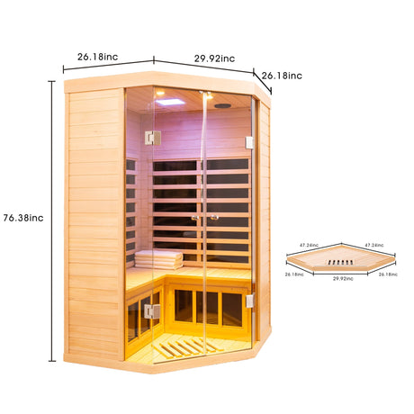 Deluxe Hemlock Far Infrared Corner Sauna Room with Glass Front for Two Persons HouseOfZazla